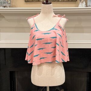 Kortni Jeane Pink Cropped Swim Tank Top – Alligator Print, Size Small, NWT